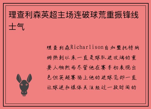 理查利森英超主场连破球荒重振锋线士气 理查利森英超主场连破球荒重振锋线士气
